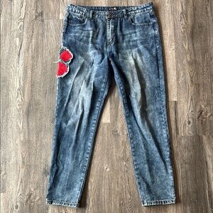 Boohoo Man Jeans Skinny Fit Rose Embroidered Denim Jeans Size 34 Cotton
